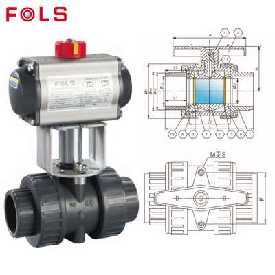 KLQD brand DN25 1" Q691 series true union pneumatic actuator controlled plastic ball valve